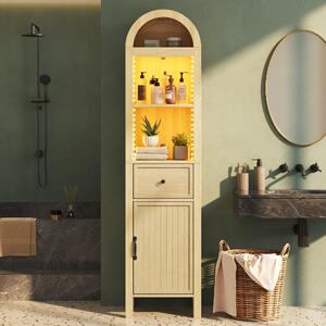 Mobile bagno autoportante, con illuminazione a LED, cassetto e porta reversibile, dimensioni 40 x 30 x 163 cm, finitura in legno naturale