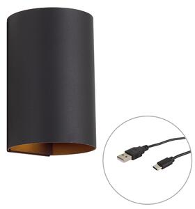 Lampada da parete moderna nera con LED integrato, dimmerabile a 3 fasi e ricaricabile - Sabbir