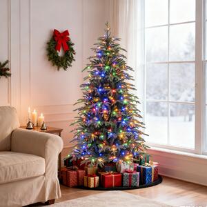 Costway Albero di natale artificiale con luci led regolabili per casa ufficio e negozi, Albero di natale folto con 11 modalità di illuminazione 180cm