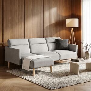 DecHome Divano Angolare 3 Posti Moderno con Chaise Longue Letto in Tessuto Dimensioni 207x146x80 cm colore Grigio Chiaro