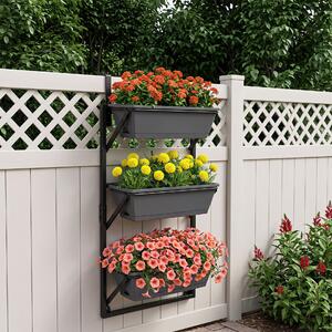 Costway Fioriera sospesa da esterno 3 livelli con irrigazione automatica per giardino e balcone, Vaso da parete con fori di drenaggio supporto regolabile