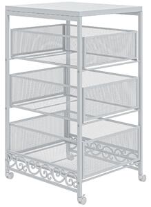 Carrello da Cucina Portaoggetti 3 Livelli 34x29,5x57,5 cm in Truciolato e Acciaio Bianco