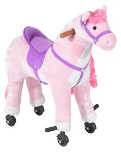 Cavallo a Dondolo per Bambini 65x28x75 cm con Rotelle Suoni e Poggiapiedi Rosa