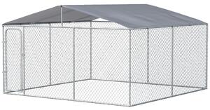 Gabbia Kennel per Cani da Esterno 400x400x232 cm in Metallo e Tetto in Tessuto Oxford Argento