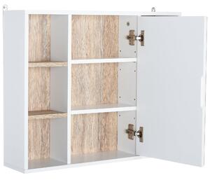 Specchio Armadietto da Bagno Pensile 60x14,5x49,4 cm in MDF e Truciolato Bianco e Legno Naturale