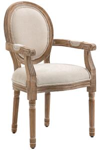 Sedia da Salotto Classica Imbottita 56x54x96 cm in Tessuto e Legno Caucciù Bianco Crema