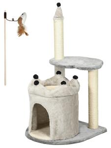 Albero Tiragraffi 48x48x86 cm Rivestimento Peluche con Gioco Grigio