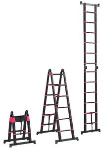 Scala Telescopica Pieghevole 12 Gradini 379x67,5x11 cm in Alluminio e Nylon Nero e Rosso