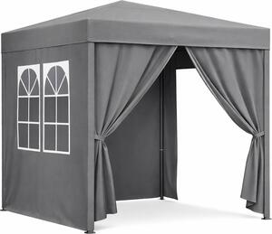 VivaGarden Gazebo da Giardino 2x2 mt Pieghevole in Metallo/Tessuto Tende Laterali con Finestre colore Grigio