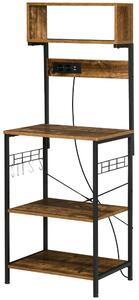Scaffale Cucina con Multipresa 60x42x153 cm in Legno e Acciaio Marrone Rustico
