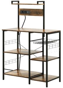 Scaffale Cucina con Multopresa 90x42x130 cm in Legno e Acciaio Marrone Rustico