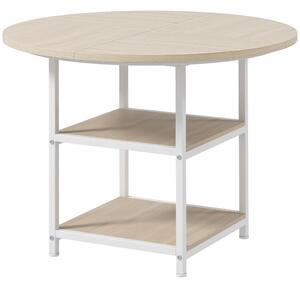 Tavolo da Pranzo 4-6 Persone Ø100x76 cm con Ripiani in Acciaio e MDF Rovere e Bianco