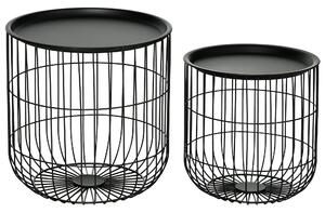 Set 2 Tavolini Impilabili con Vano Contenitore in Acciaio Nero