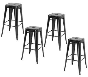 Set 4 Sgabelli Bar 43x43x76 cm con Poggiapiedi in Metallo Nero