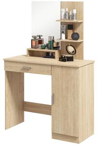 Consolle Trucco 90x38x138 cm con Specchio Cassetto e Mobiletto in Truciolato Colore Acero