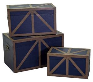 Set 3 Bauli Rettangolari in Similpelle e Legno Blu