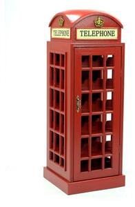 Mobile Cantinetta 24 Bottiglie 44x44xh120 cm a Forma di Cabina Telefonica in Legno Rosso