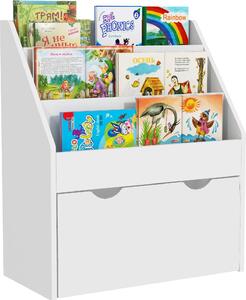DecHome Libreria per Bambini 3-8 Anni a 3 Ripiani con Cassetto Inferiore in MDF 62.5x30x70 cm colore Bianco