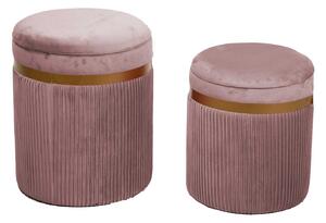 Set 2 Pouf Contenitore Ø35 cm e Ø39 cm in Tessuto Velluto Rosa