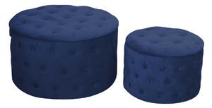 Set 2 Pouf Contenitore Ø50 cm e Ø70 cm in Tessuto Velluto Blu