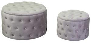Set 2 Pouf Contenitore Ø50 cm e Ø70 cm in Tessuto Velluto Grigio