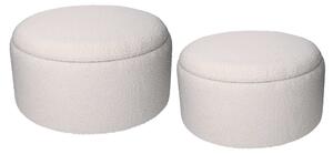 Set 2 Pouf Contenitore Ø50 cm e Ø60 cm in Tessuto Crema
