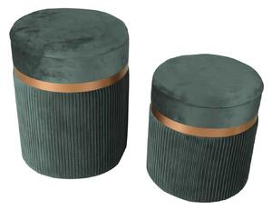 Set 2 Pouf Contenitore Ø35 cm e Ø39 cm in Tessuto Velluto Verde Salvia