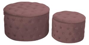Set 2 Pouf Contenitore Ø50 cm e Ø70 cm in Tessuto Velluto Rosa