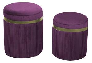 Set 2 Pouf Contenitore Ø35 cm e Ø39 cm in Tessuto Velluto Viola