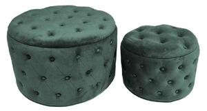 Set 2 Pouf Contenitore Ø50 cm e Ø70 cm in Tessuto Velluto Verde Salvia