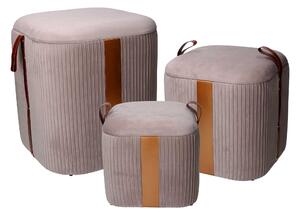 Set 3 Pouf Contenitore in Tessuto Velluto Grigio