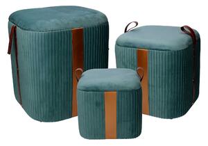 Set 3 Pouf Contenitore in Tessuto Velluto Verde Salvia