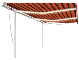 Tenda da Sole Retrattile Manuale con LED 6x3m Arancione Marrone