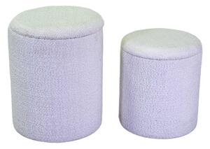 Set 2 Pouf Contenitore Ø35 cm e Ø39 cm in Tessuto Bianco