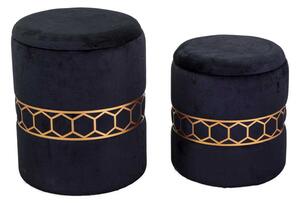 Set 2 Pouf Contenitore Ø35 cm e Ø39 cm in Tessuto Velluto Nero