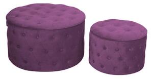 Set 2 Pouf Contenitore Ø50 cm e Ø70 cm in Tessuto Velluto Viola