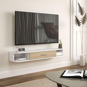 DecHome Mobile TV Sospeso Moderno 1 Anta a Ribalta 2 Ripiani Dimensioni 120x26x16 cm colore Bianco