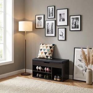 DecHome Panca Scarpiera 3 Ripiani 1 Vano superiore a Scomparsa Dimensioni 80x30x45 cm colore Noce Scuro/Nero