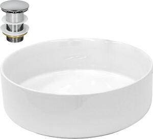 Lavabo LuxeBath Lavabo da appoggio rotondo, Ø 35,5x12 cm, bianco, in Vetroceramica, incl. set di scarico senza troppopieno