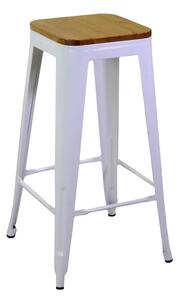Sgabello New Bristol 42x42xh76 cm in Ferro Bianco Antico con seduta in Legno