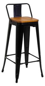 Sgabello con Schienale New Bristol 42x42xh77/94 cm in Ferro Nero con seduta in Legno