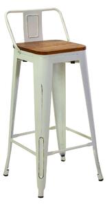 Sgabello con Schienale New Bristol 42x42xh77/94 cm in Ferro Bianco Antico con seduta in Legno