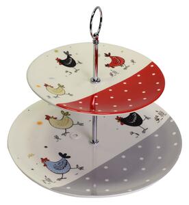 Alzatina con 2 Piatti Tondi Ø26xh25 cm in Ceramica Design Galline