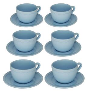 Set 6 Tazze da The con Piattino Ø9,5xh7 cm in Gres Porcellanato Juliet Azzurro Pastello