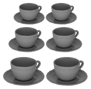 Set 6 Tazze da The con Piattino Ø9,5xh7 cm in Gres Porcellanato Juliet Grigio