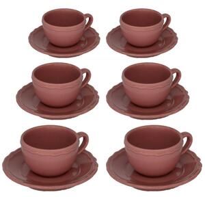 Set 6 Tazzine da Caffè con Piattino Ø7,5xh5 cm in Gres Porcellanato Juliet Rosa Antico