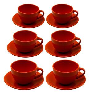 Set 6 Tazze da The con Piattino Ø9,5xh7 cm in Gres Porcellanato Romeo Arancione