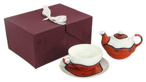 Set Teiera con Tazza e Piattino in Porcellana Decoro in Bambù Arancione