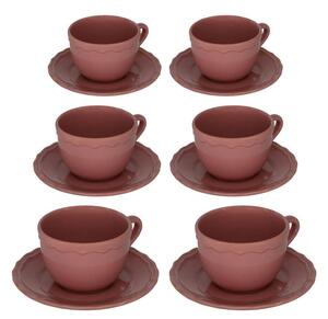 Set 6 Tazze da The con Piattino Ø9,5xh7 cm in Gres Porcellanato Juliet Rosa Antico