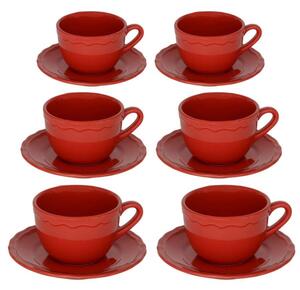Set 6 Tazze da The con Piattino Ø9,5xh7 cm in Gres Porcellanato Juliet Rosso